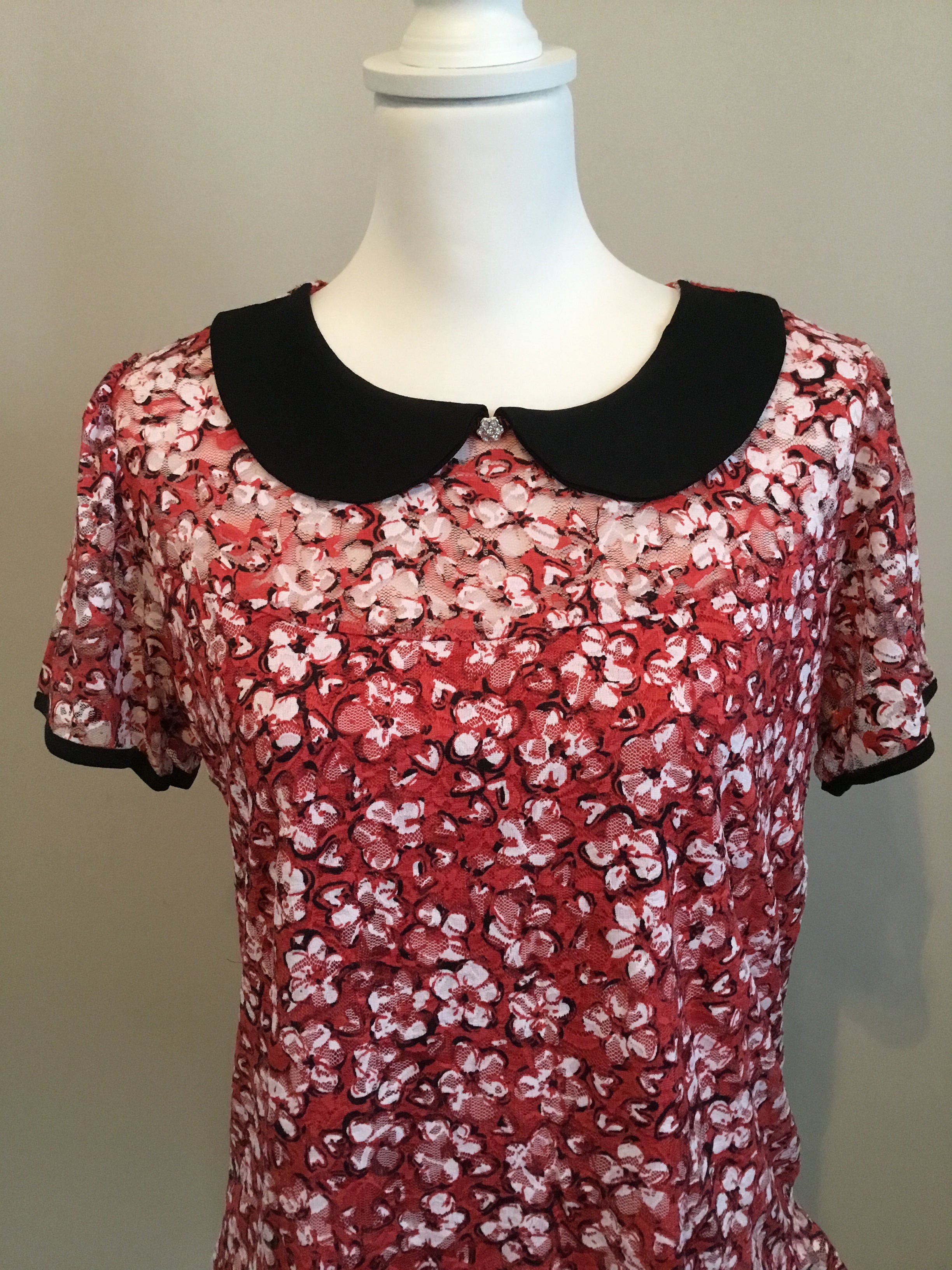 Adrienne Vittadini Red Floral Blouse sz Large