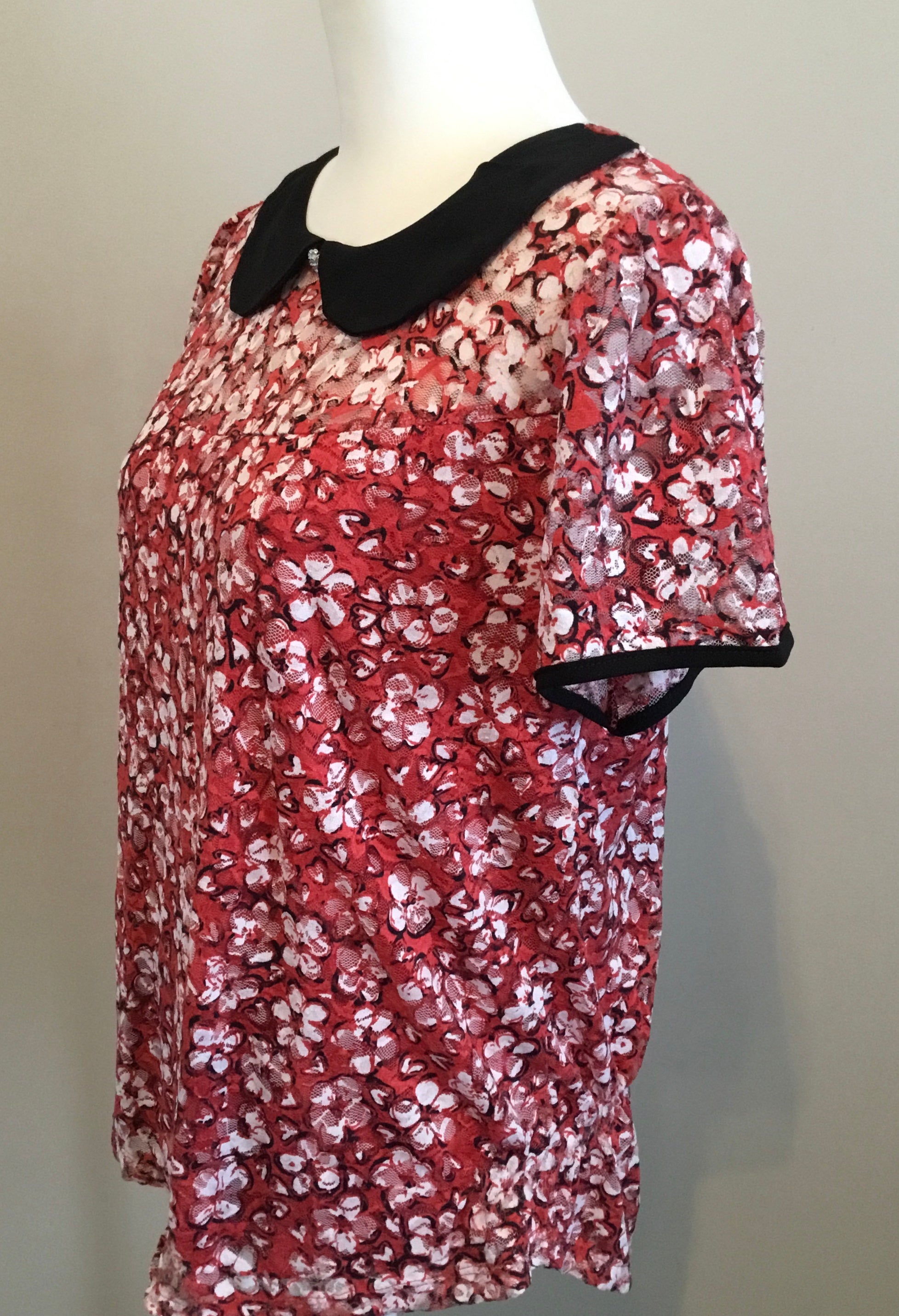 Adrienne Vittadini Red Floral Blouse sz Large