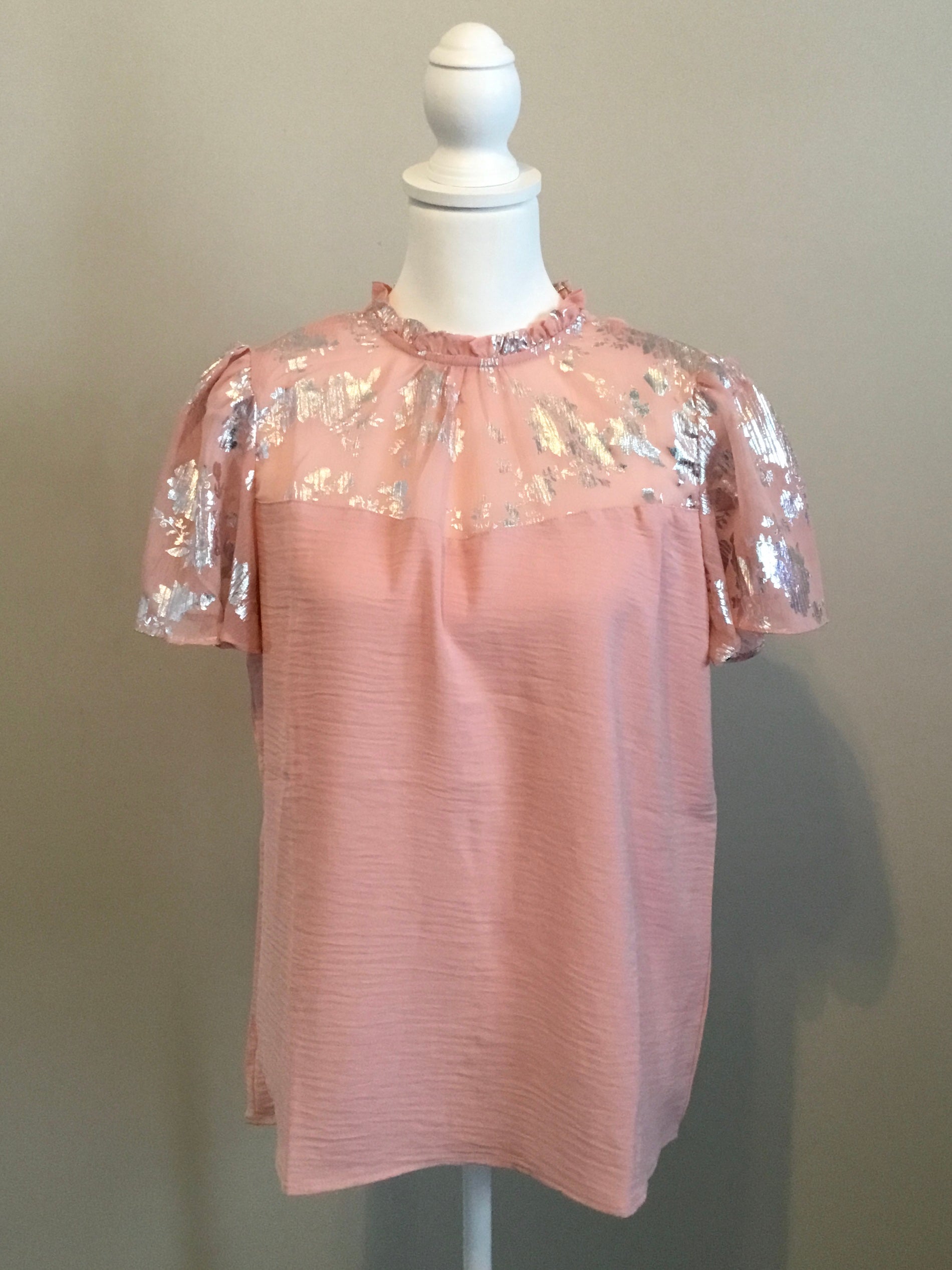 Adrienne Vittadini Womens Blouse Pink Metallic Sz Medium