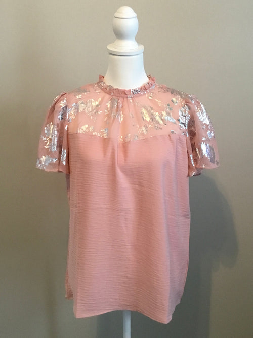 Adrienne Vittadini Womens Blouse Pink Metallic Sz Medium