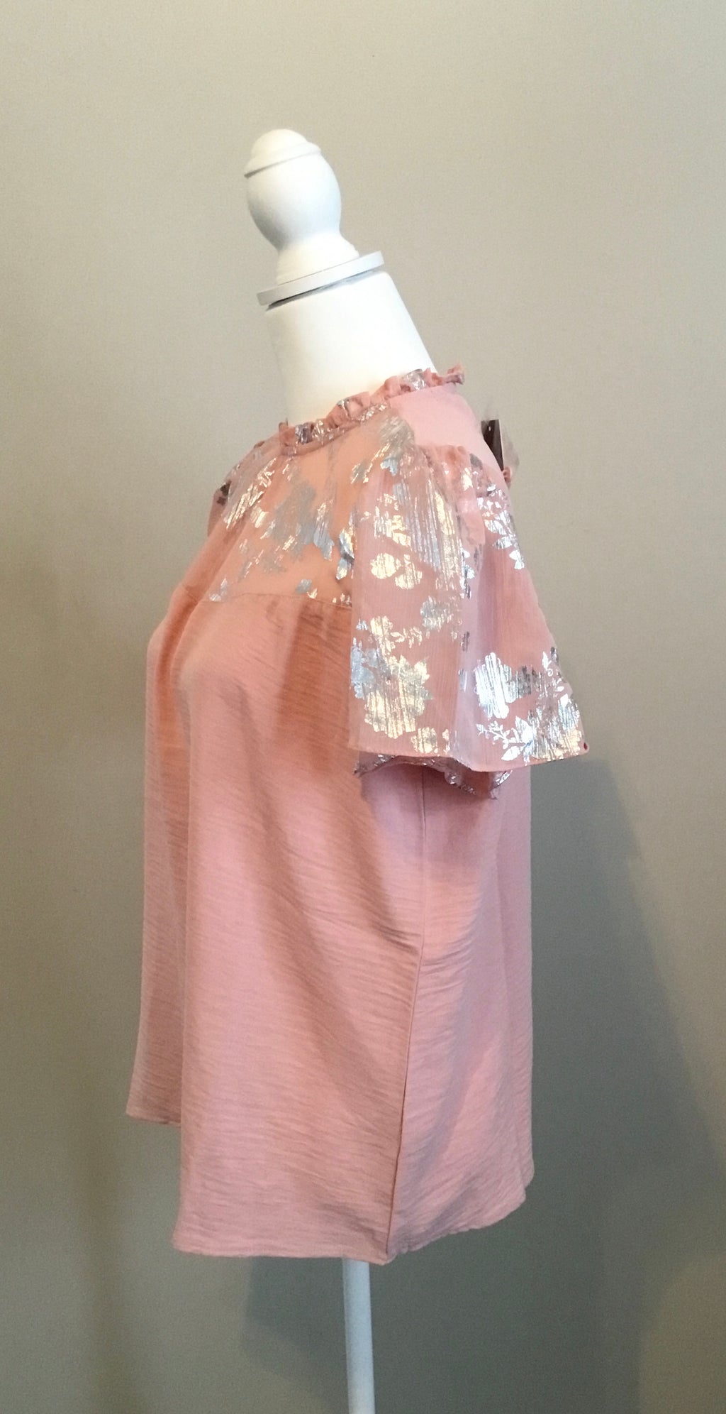 Adrienne Vittadini Womens Blouse Pink Metallic Sz Medium
