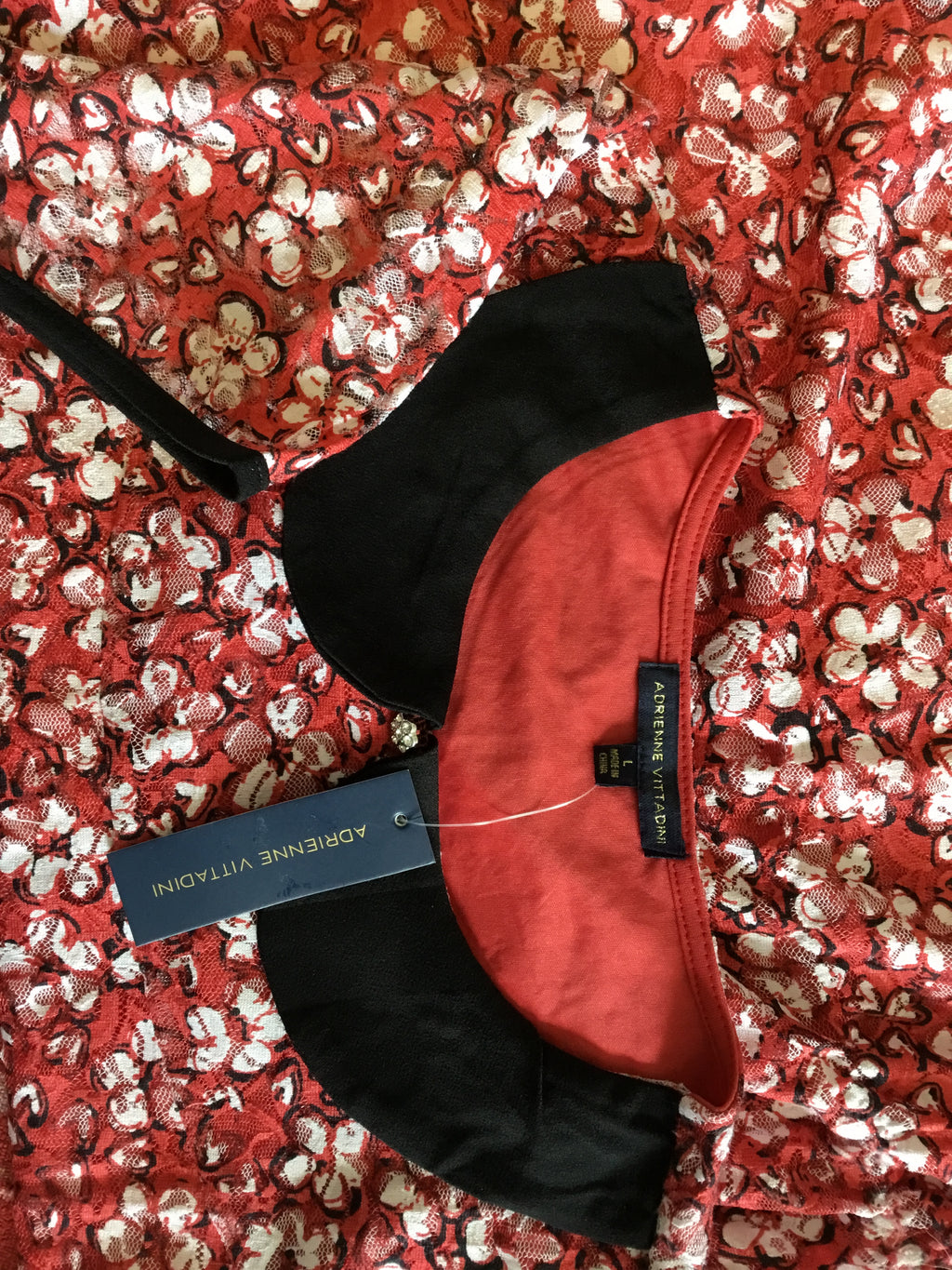 Adrienne Vittadini Red Floral Blouse sz Large