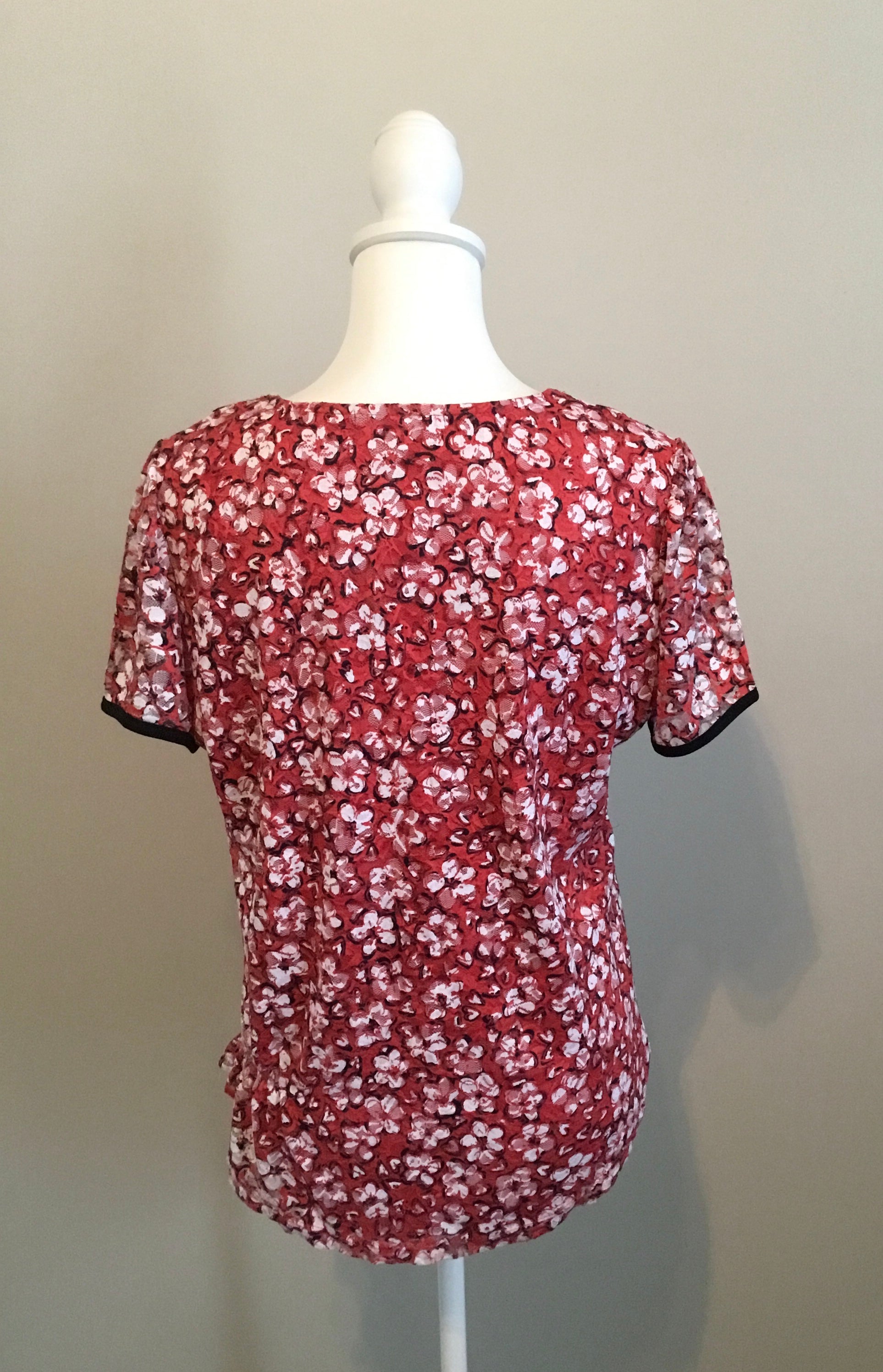 Adrienne Vittadini Red Floral Blouse sz Large