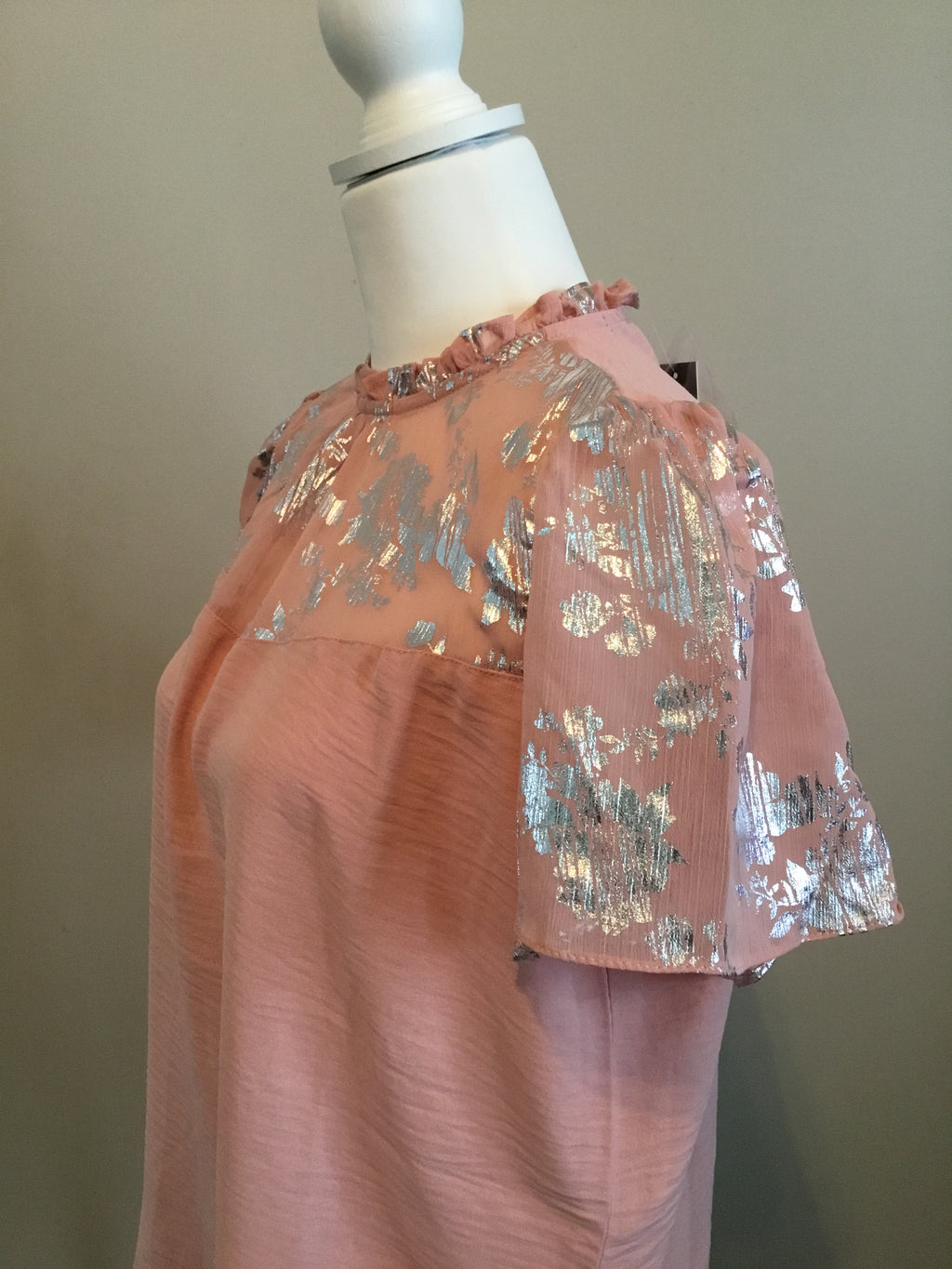 Adrienne Vittadini Womens Blouse Pink Metallic Sz Medium