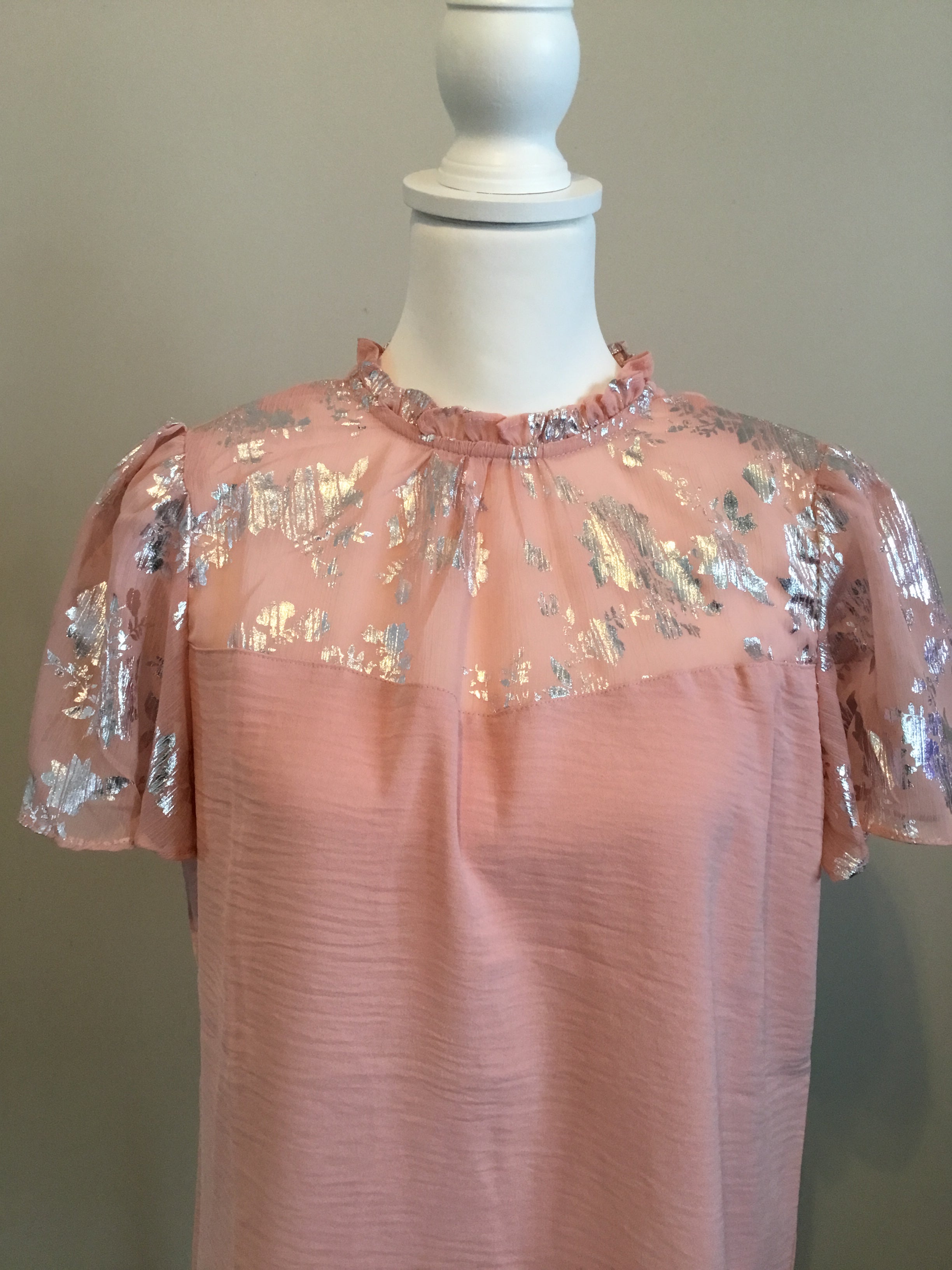 Adrienne Vittadini Womens Blouse Pink Metallic Sz Medium