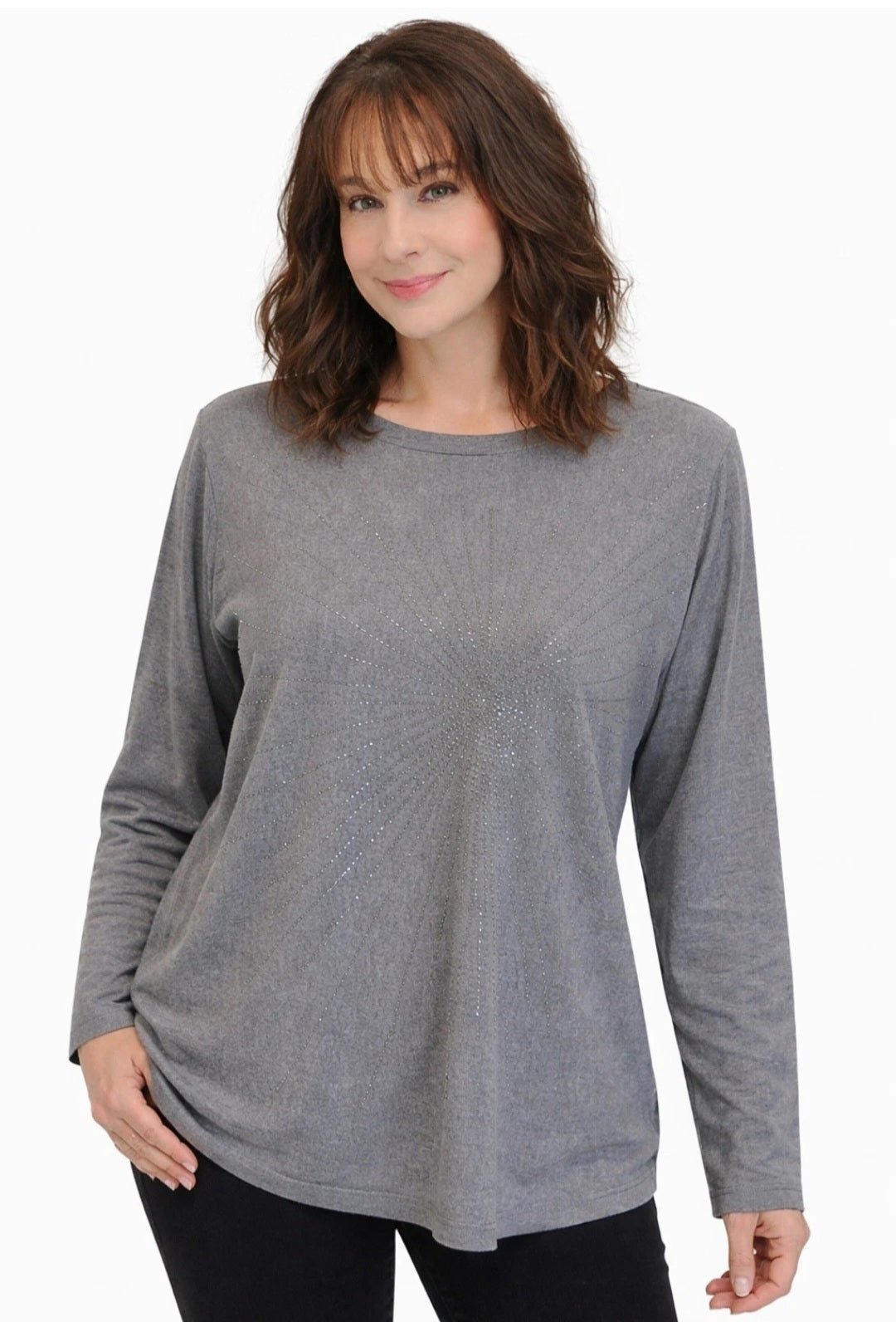 Cocobleu Womens Gray Beaded Top Sz Medium