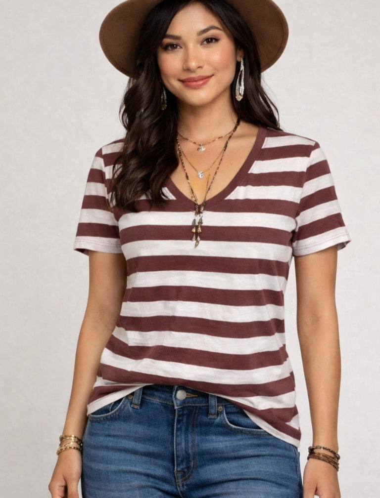 A.N.A. V Neck Striped T Sz Medium