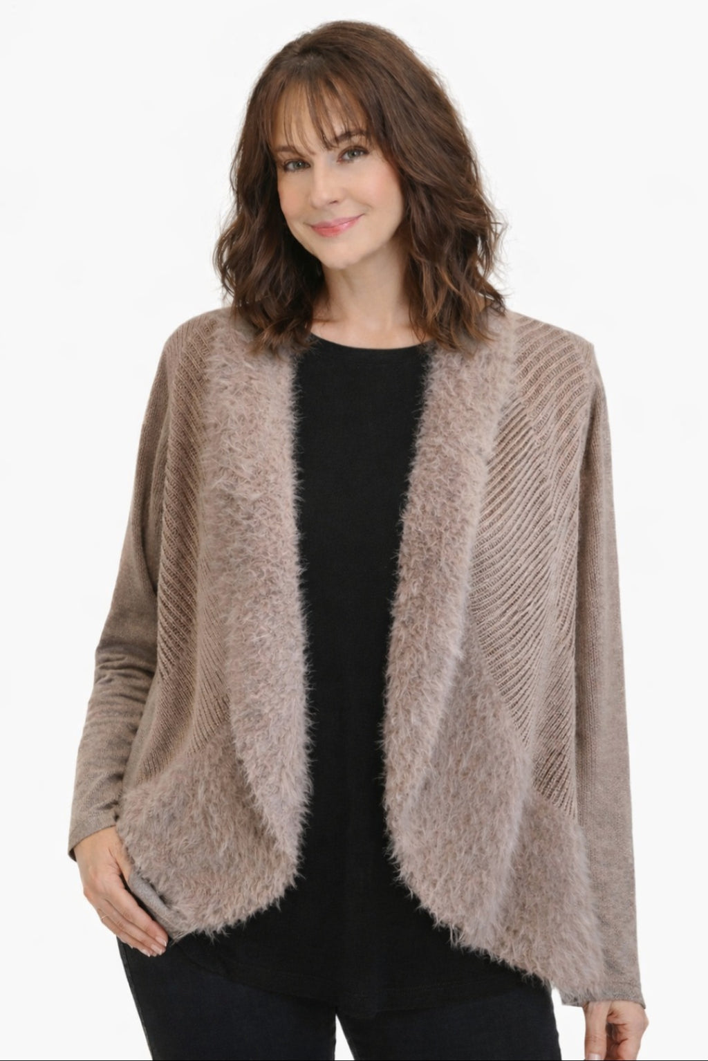 Faux Fur Brown Winter Cardigan Style Sweater Sz Large