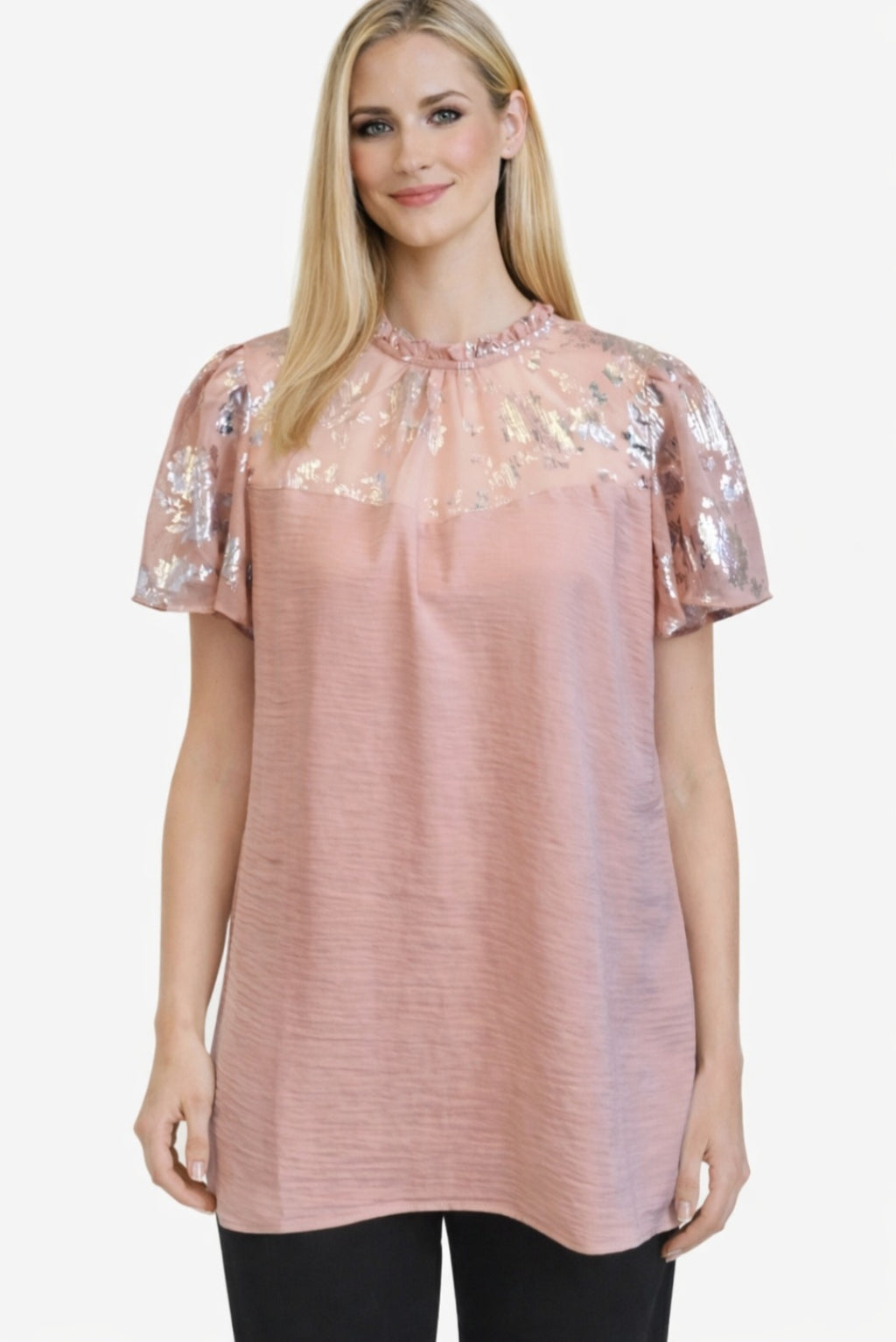 Adrienne Vittadini Womens Blouse Pink Metallic Sz Medium