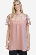 Adrienne Vittadini Womens Blouse Pink Metallic Sz Medium