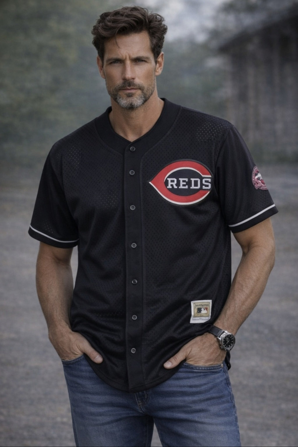 Cincinnati Reds Jersey Sz 52 2XL Black