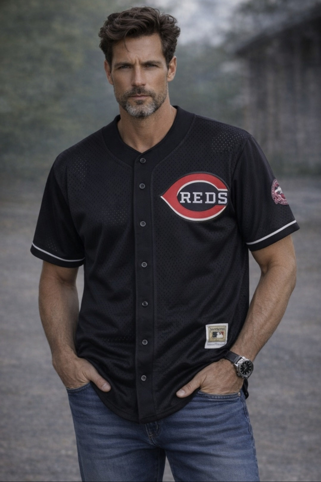 Cincinnati Reds Jersey Sz 52 2XL Black