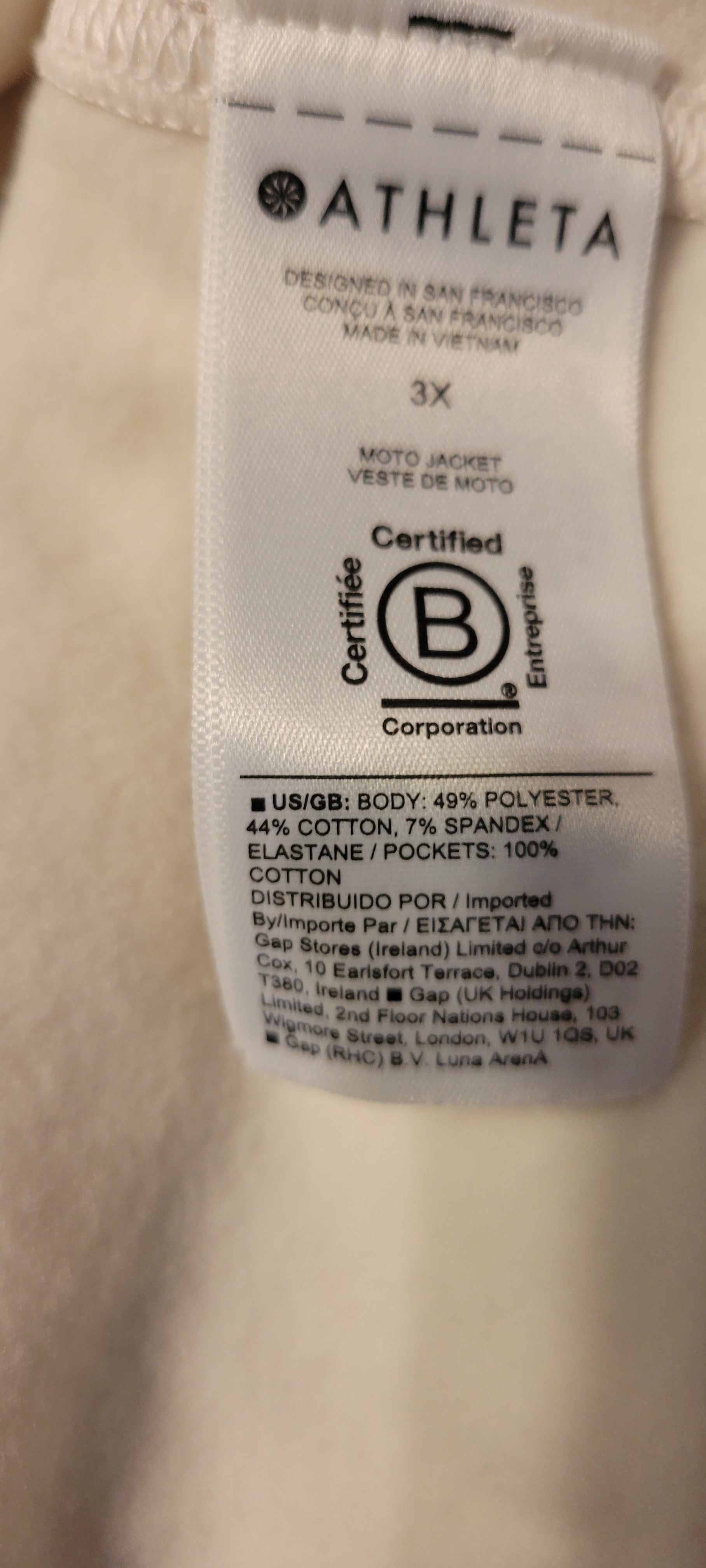 Athleta Ivory Moto Jacket Sz 3X