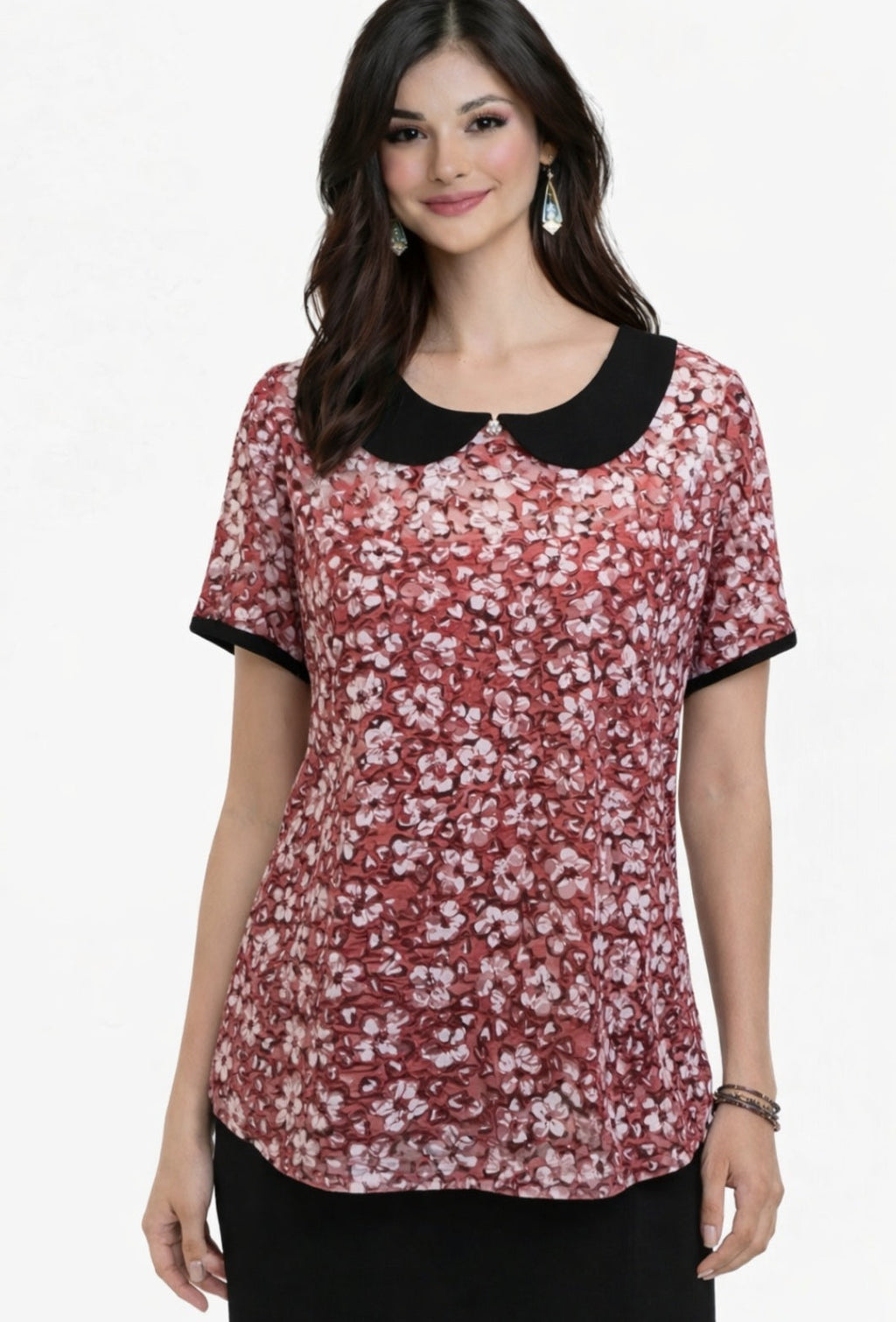 Adrienne Vittadini Red Floral Blouse sz Large