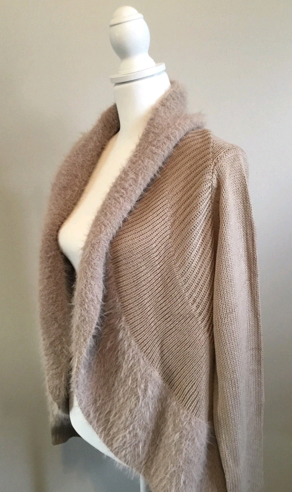Faux Fur Brown Winter Cardigan Style Sweater Sz Large