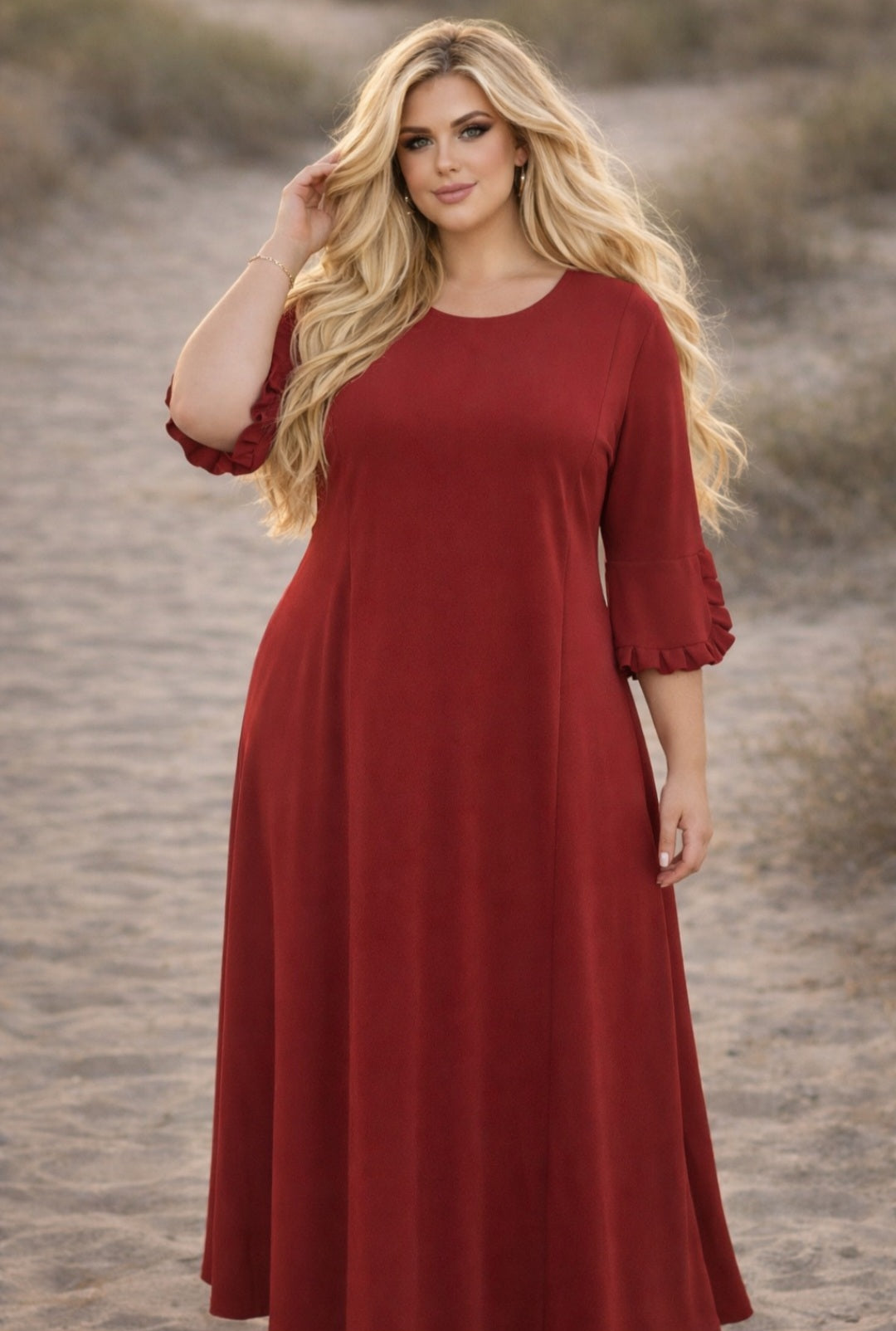 Catherines Sz OX Midi Red Dress