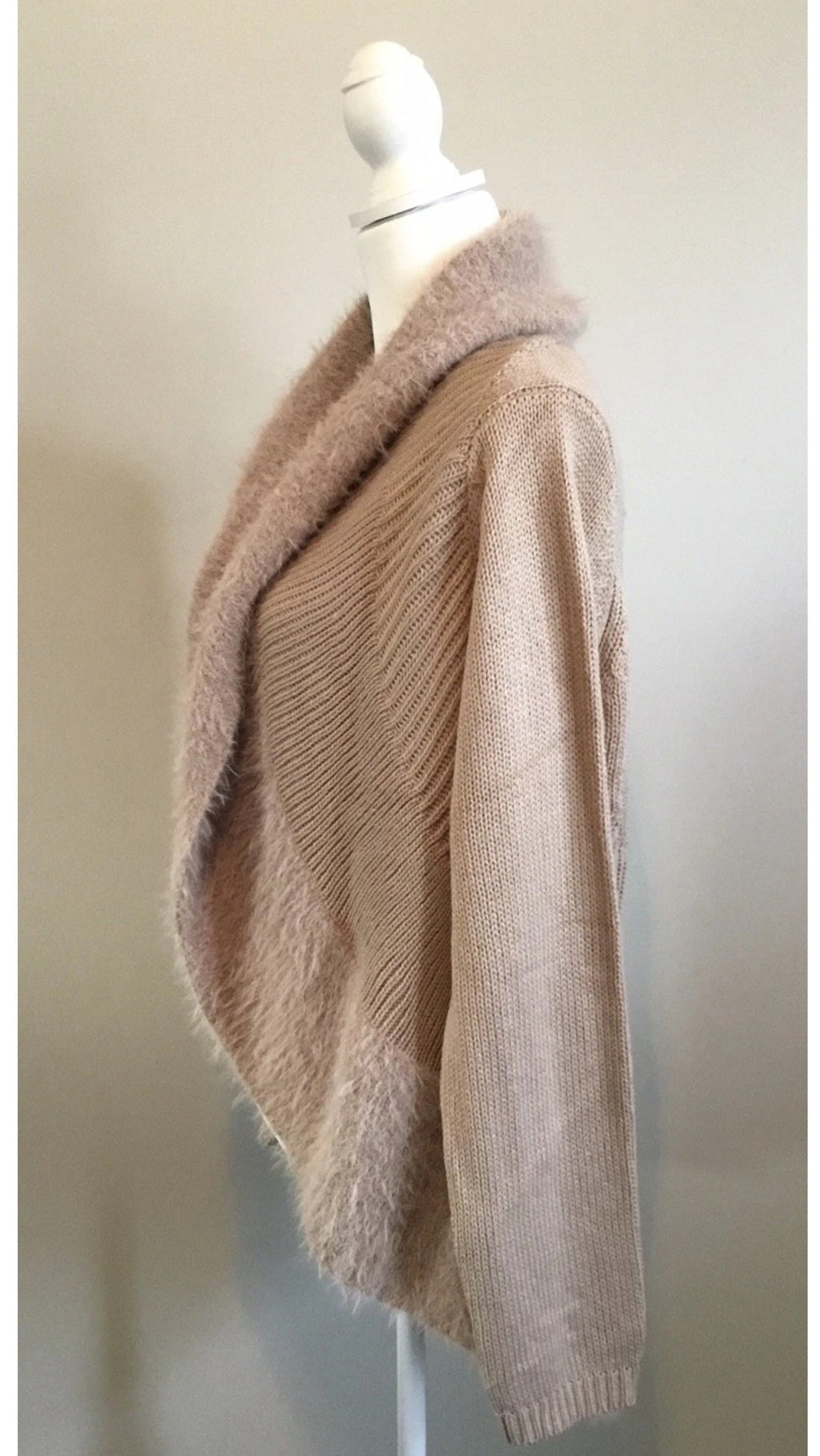 Faux Fur Brown Winter Cardigan Style Sweater Sz Large
