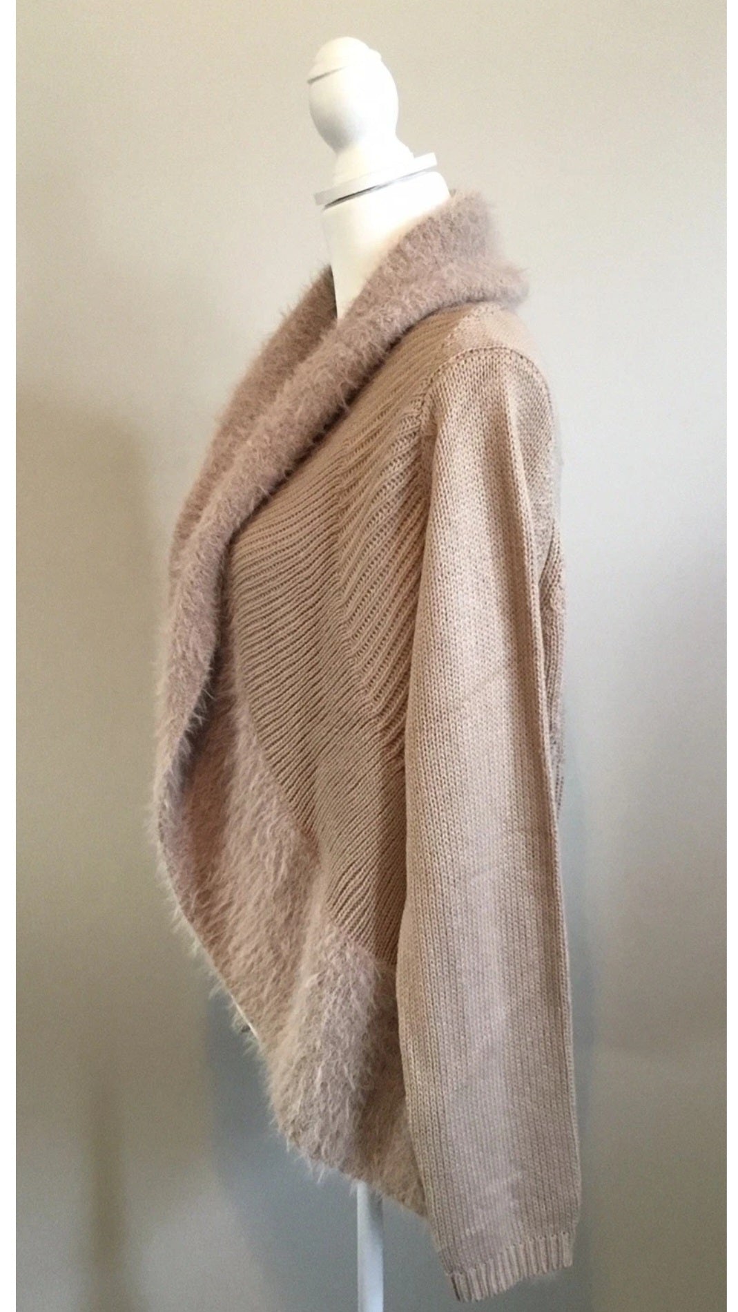 Faux Fur Brown Winter Cardigan Style Sweater Sz Large