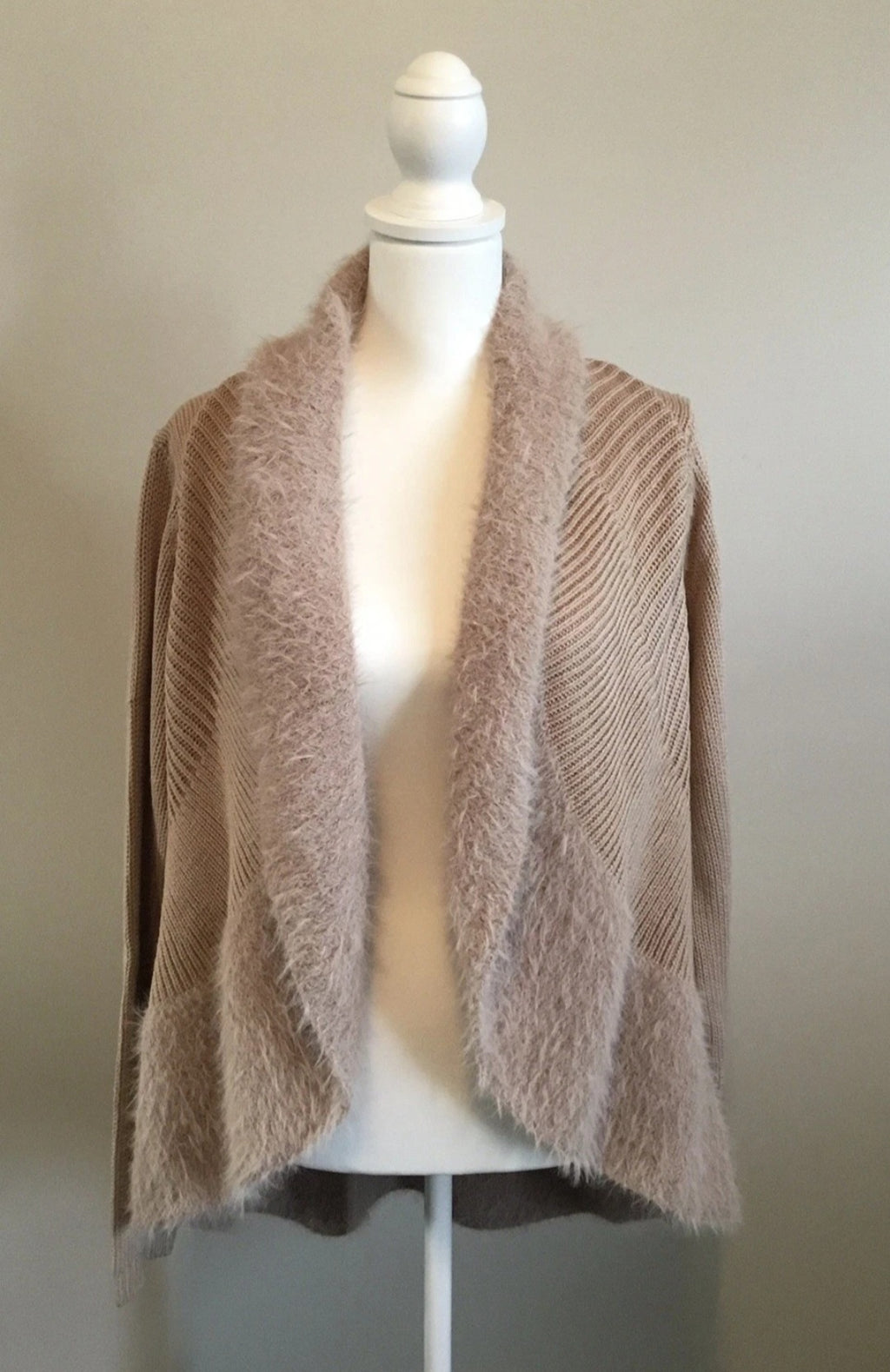 Faux Fur Brown Winter Cardigan Style Sweater Sz Large