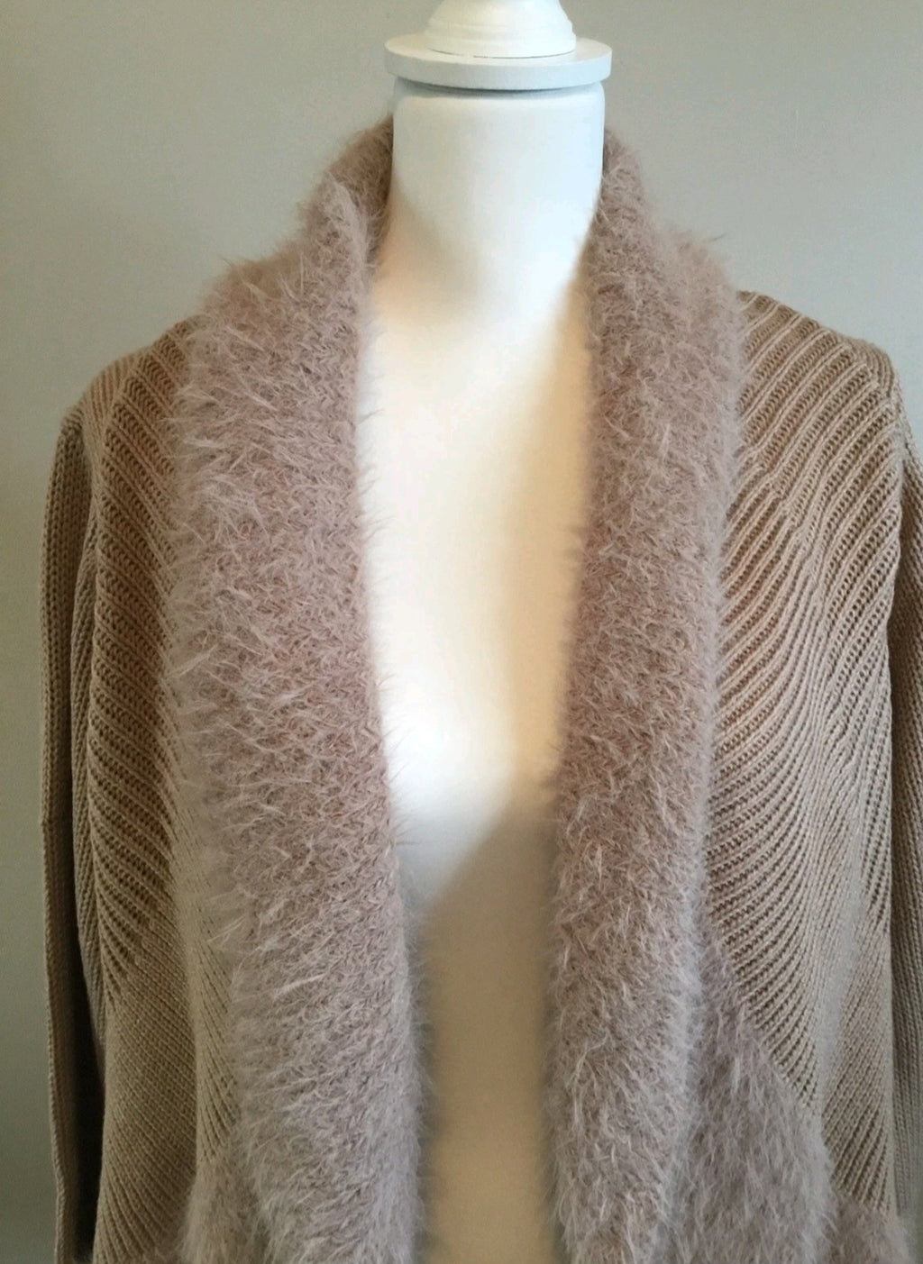 Faux Fur Brown Winter Cardigan Style Sweater Sz Large