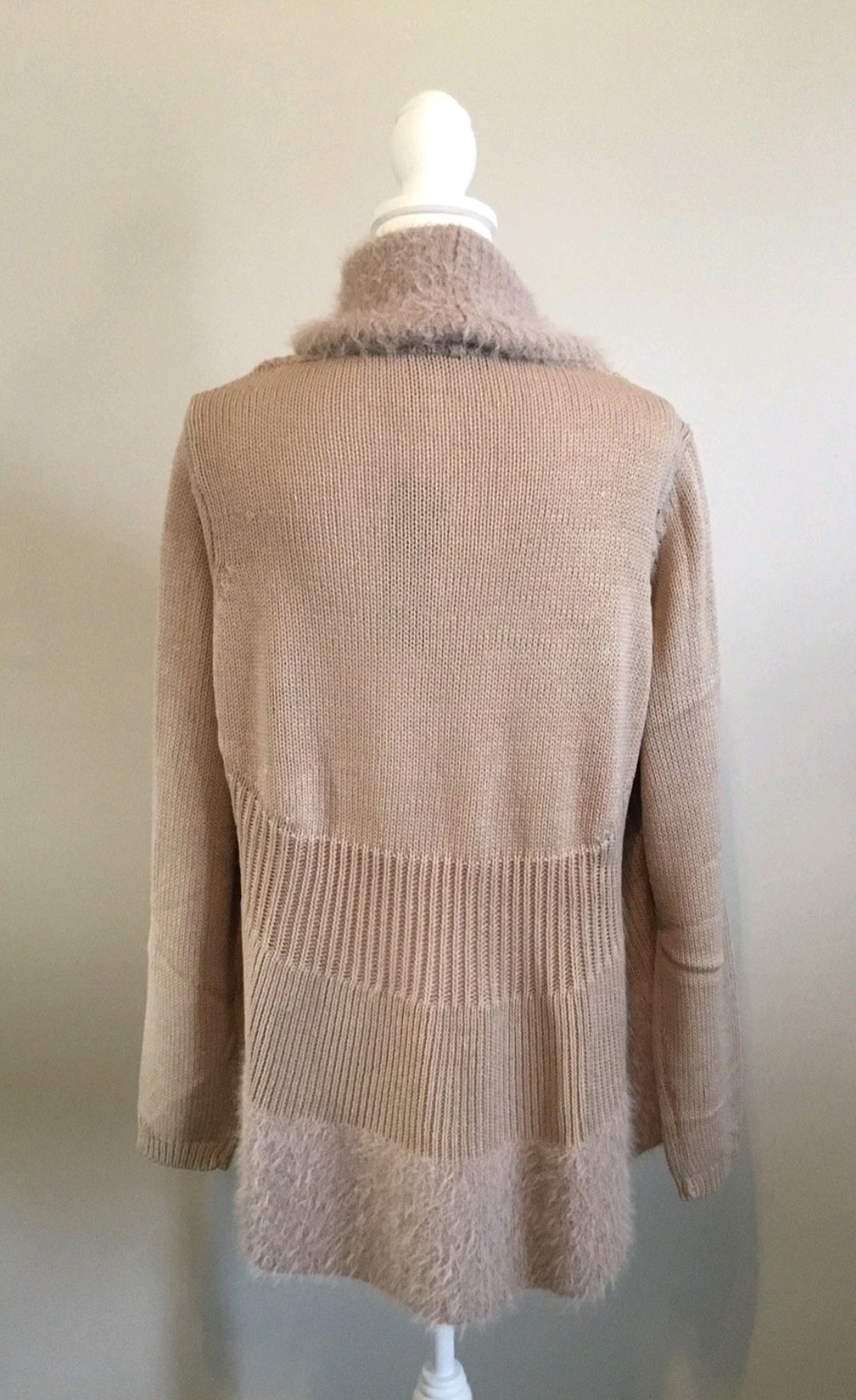 Faux Fur Brown Winter Cardigan Style Sweater Sz Large